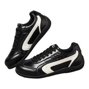 回力德训鞋女2026新款超火黑色赛车鞋子女软底运动鞋休闲皮面板鞋