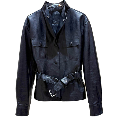 王珞丹同款真皮立领显瘦皮衣女