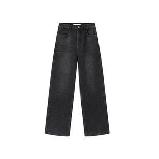 XWI欣未复古水洗棉黑色加绒加厚牛仔裤女冬季高腰显瘦直筒阔腿裤