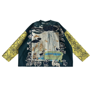 小众设计!印花长袖t恤2025新款早秋纯棉气质圆领宽松波点上衣女