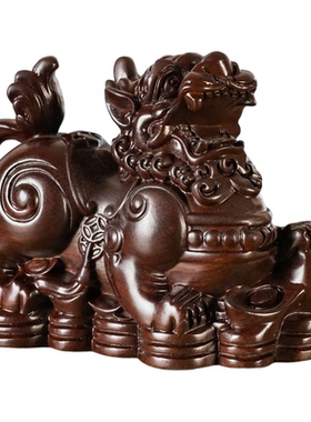 红色貔貅摆件实木公母皮丘