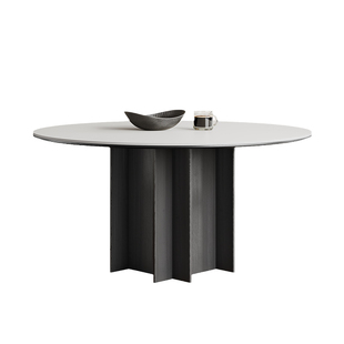 1.2米圆餐桌家用小户型轻奢高端复古风全托底板黑色实木岩板餐桌