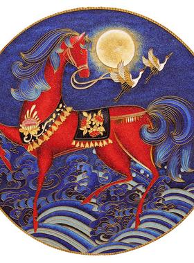 一马当先碳盘摆件掐丝珐琅彩新中式客厅玄关坐盘景泰蓝手工礼品