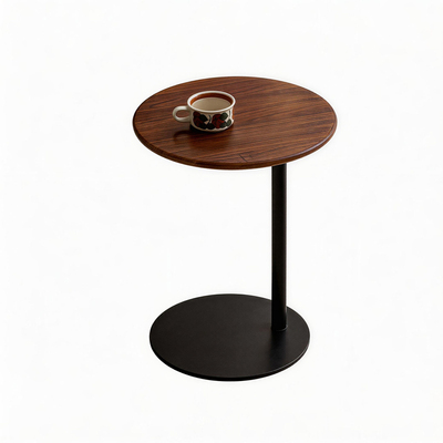 现代简约黑胡桃木圆形沙发边几