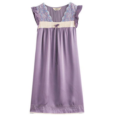 美标真丝无袖花边睡裙