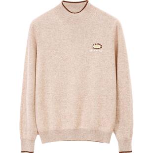 商场同款米皇秋冬新品半高领绣花100%纯山羊绒女衫休闲打底毛衫