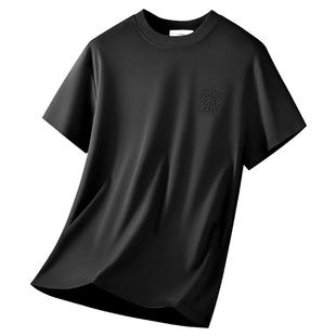 80S液氨双淬丝冰氧短袖T恤男2025夏季新款纯棉半袖凉感抑菌3D刺绣