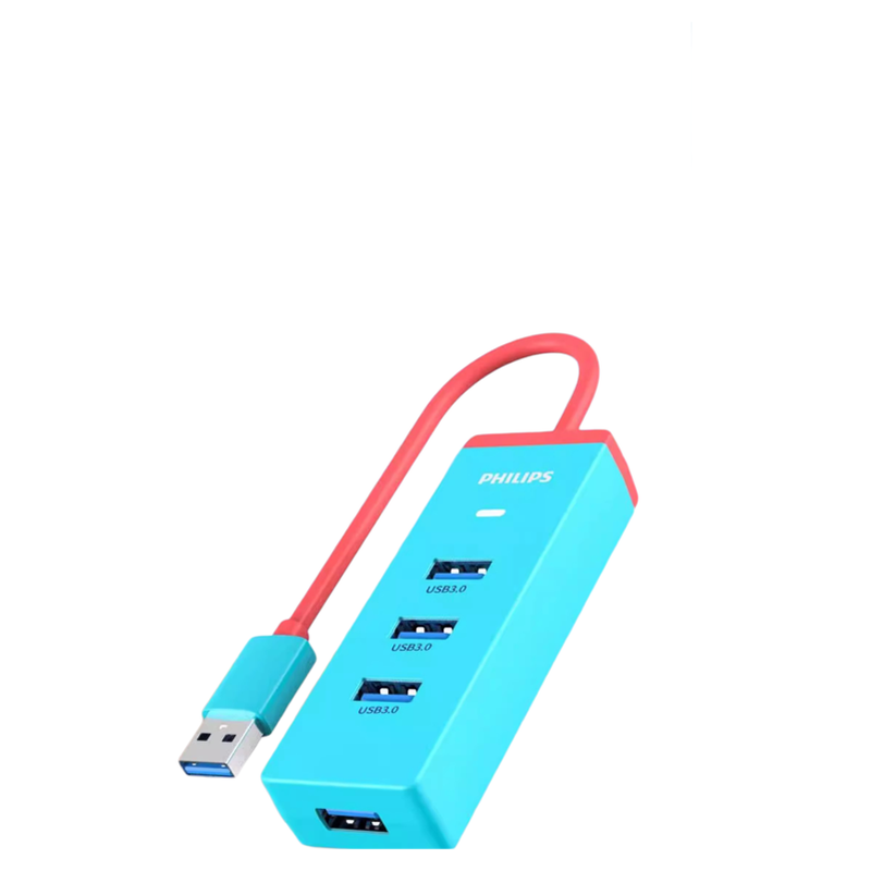 飞利浦USB3.0分线器扩展坞高速4口HUB集线器拓展坞 适用笔记本电脑一拖多转换器转接头带供电口2米