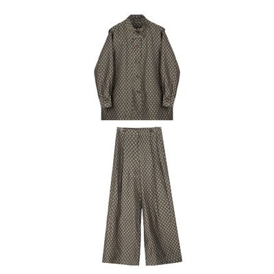 立领长袖+拖地松弛感休闲裤套装