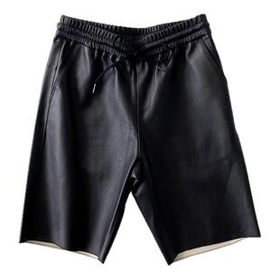 2025春秋款时尚绵羊皮皮裤真皮短裤五分裤女率性高腰显瘦皮裤子