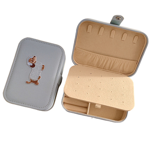 可爱腊肠狗首饰盒女便携大容量项链戒指耳钉耳环手饰品收纳盒小型