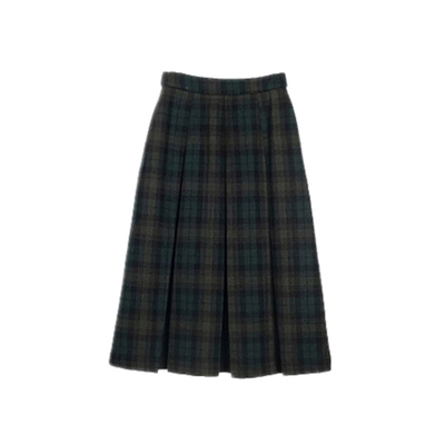 复古慵懒风的绿格纹毛呢半身裙