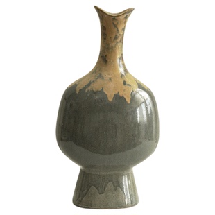 栗石【山涧翠影】新中式陶瓷窑变釉鹦鹉螺花盆摆件宋代禅意插花瓶