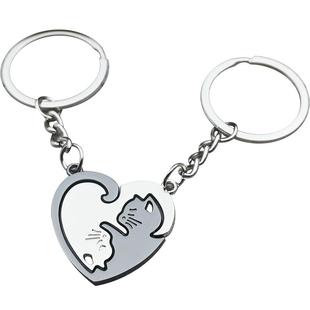 拥抱猫钥匙扣一对情侣款钥匙圈挂件定制个性刻字创意男女小礼物