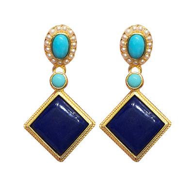 925纯银镀金色仿琥珀蜜蜡耳环国潮民族风耳钉长款优雅女气质宴会