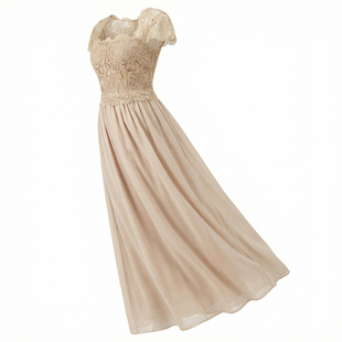 韩系温柔风小飞袖方领蕾丝拼接设计气质显瘦长短款连衣裙早春穿搭