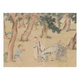 明仇英赵孟頫写经换茶图卷 真正1:1人物中国画挂画临摹无装裱绢卷