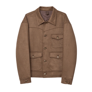 JDV男装商场同款棕色棕色翻领夹克春秋季宽松休闲复古外套WJK4406