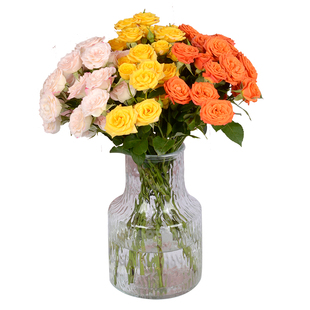 橙色芭比多头玫瑰鲜花向日葵百合混搭插花梦幻折射办公室水养花束