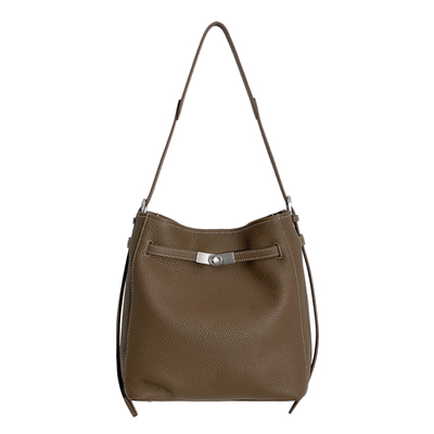 头层牛皮凯莉包女单肩斜挎水桶包