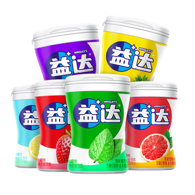 益达口香糖4瓶装木糖醇56g瓶装多口味柠檬炫果清新口气批发
