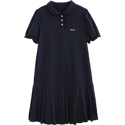 诺诺公主S1N初中生花边百褶裙女学院风polo领连衣裙夏泡泡袖短裙