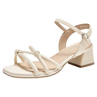 大东一字带粗跟凉鞋女款2026新款夏季外穿罗马鞋子配裙子高跟鞋女