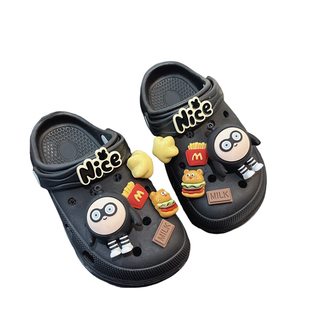 黑色洞洞鞋儿童可爱eva拖鞋 2025年新款女童包头防滑凉鞋居家外穿