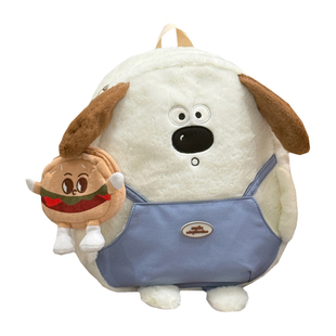 可爱卡通毛绒书包女生双肩包秋冬儿童轻便休闲旅行背包学生斜挎包