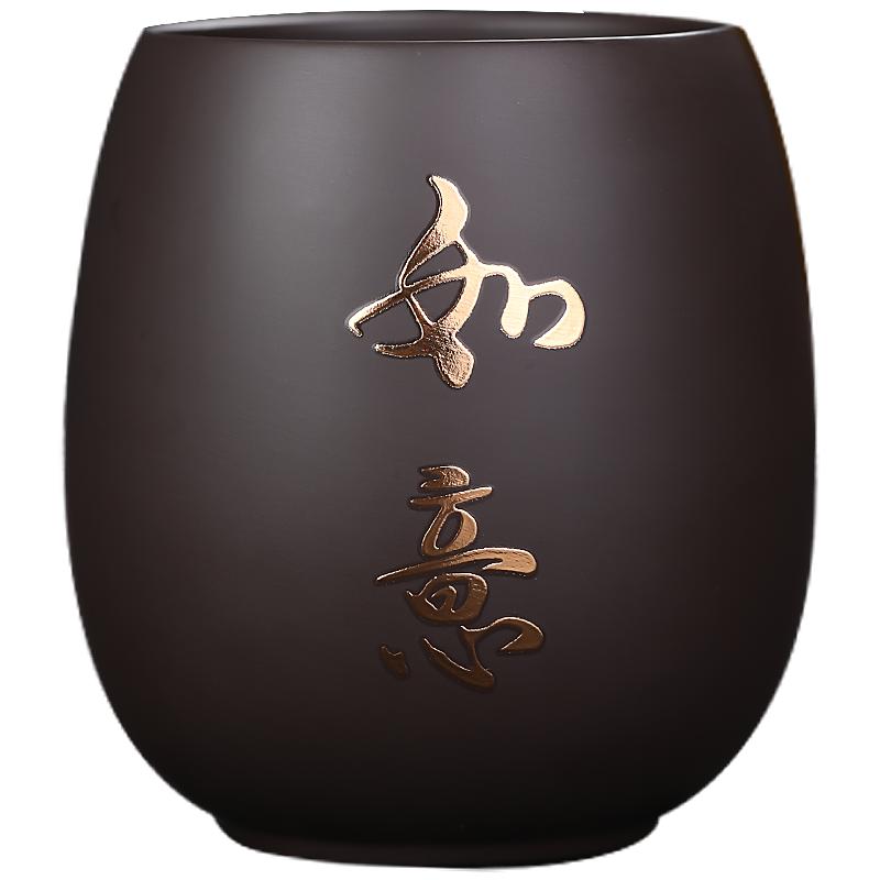 原矿紫砂大容量主人杯功夫茶杯手工描金单杯水杯家用中式品茗杯