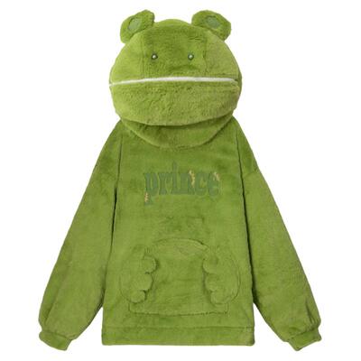 森女部落原创可爱社恐i人搞怪青蛙绒衫卫衣女设计感秋冬新款女装