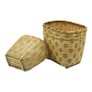 竹编长方形篓子单车篓子椭圆形背篓茶叶采摘水果收纳竹篮摆放道具