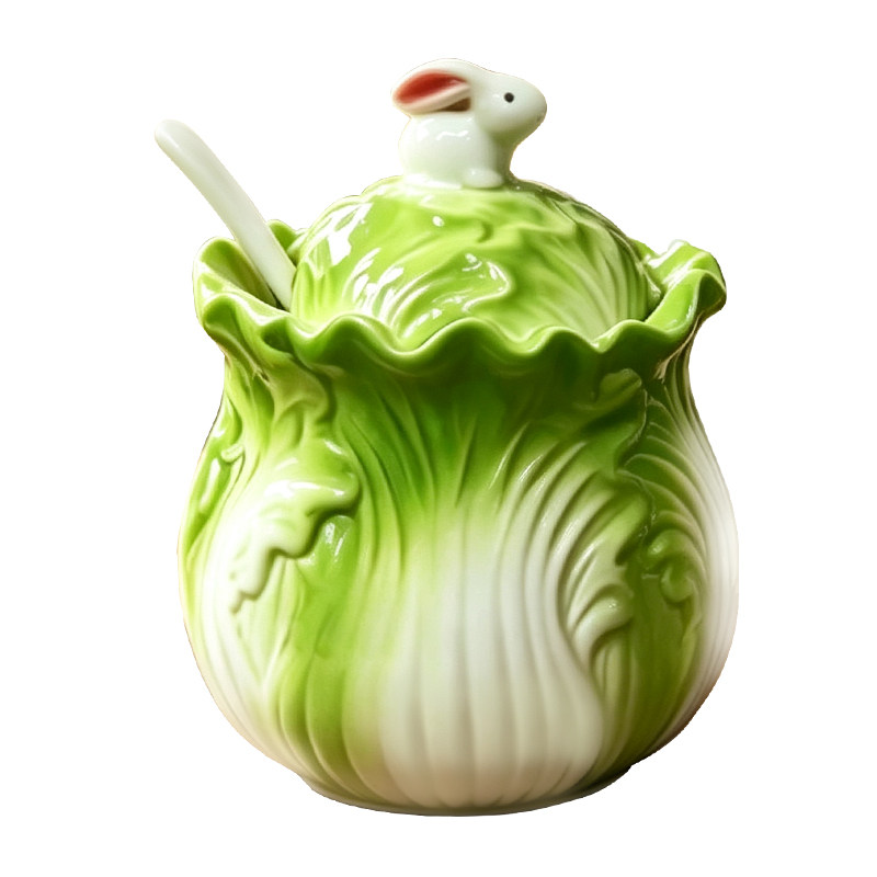 白菜百财复古陶瓷调味罐调料