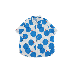 oddtails男童数码印花短袖衬衫2025年新款中大童纯棉透气亲肤上衣