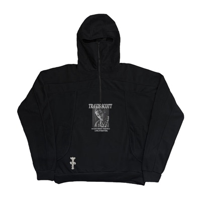 RULEE黑怕 Travis Scott 拼接半拉链Cactus Jack连帽卫衣嘻哈长袖