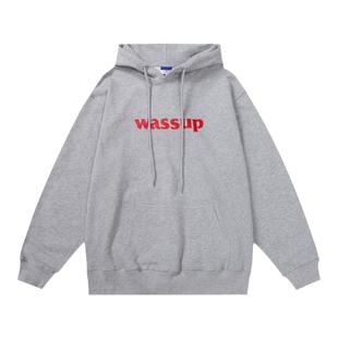 周雨彤同款WASSUP卫衣女2025新款春秋款潮牌纯棉宽松连帽秋冬加绒