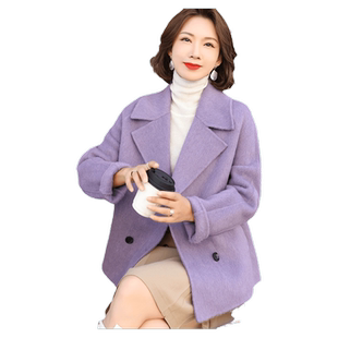 高端双面绒大衣女短款韩版加厚羊毛呢骆驼绒西装领气质外套秋冬