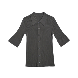 TINGE贴己燕尾polo领可机洗羊毛针织衫女春秋款开衫毛衣中袖上衣