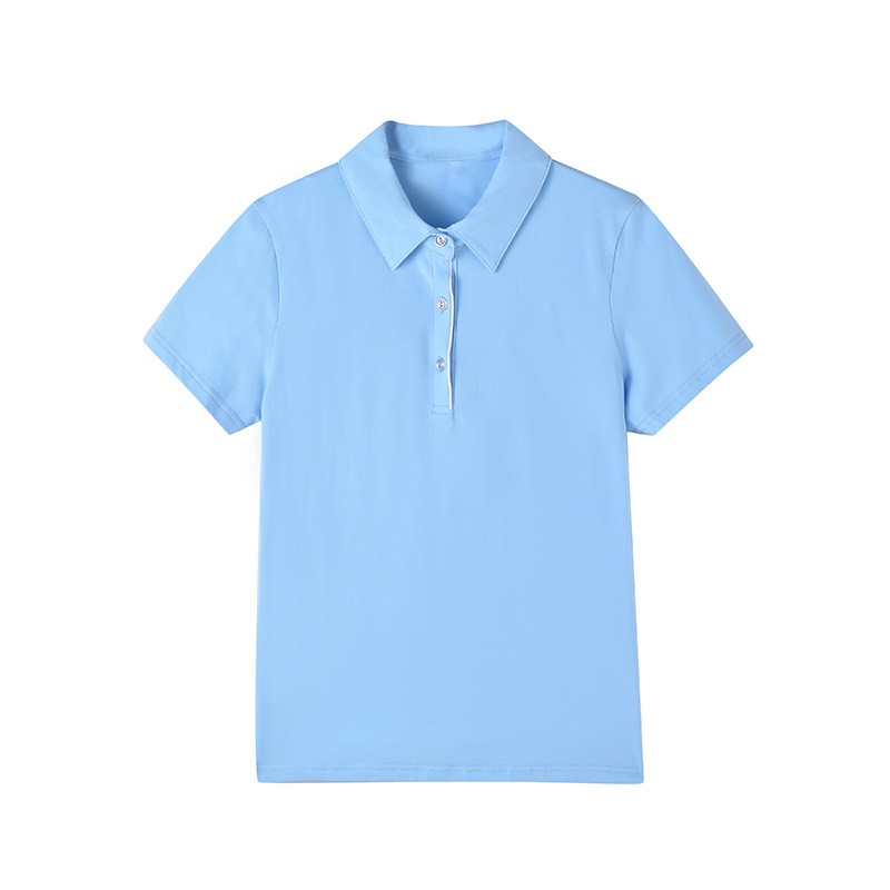 品牌夏季翻领短袖t恤休闲运动polo衫女士纯色气质工作服订制上衣T