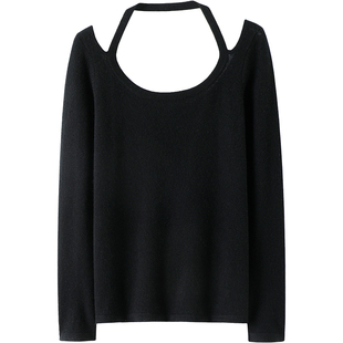 爆款好穿刚需!挂脖大圆领纯山羊绒衫女纯羊绒毛衣针织打底衫秋冬