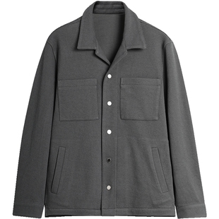 EHE男装莱赛尔棉混纺通勤时尚口袋翻领夹克衬衫式外套男春季新款