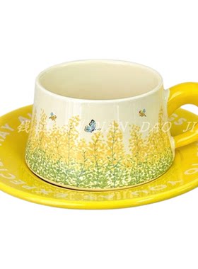 钱道嘉油画风铃花咖啡杯碟套装