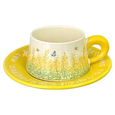 钱道嘉油画风铃花咖啡杯碟套装