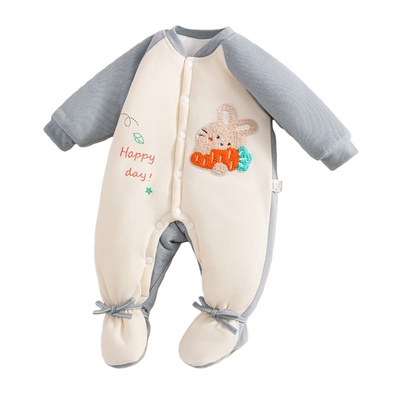 宝宝衣服冬装小月龄新生婴儿幼儿夹棉连体衣冬季加厚包脚外穿棉服