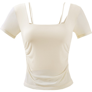 瑜伽服2026新款上衣女短袖普拉提训练衣健身套装高级感带固定胸垫