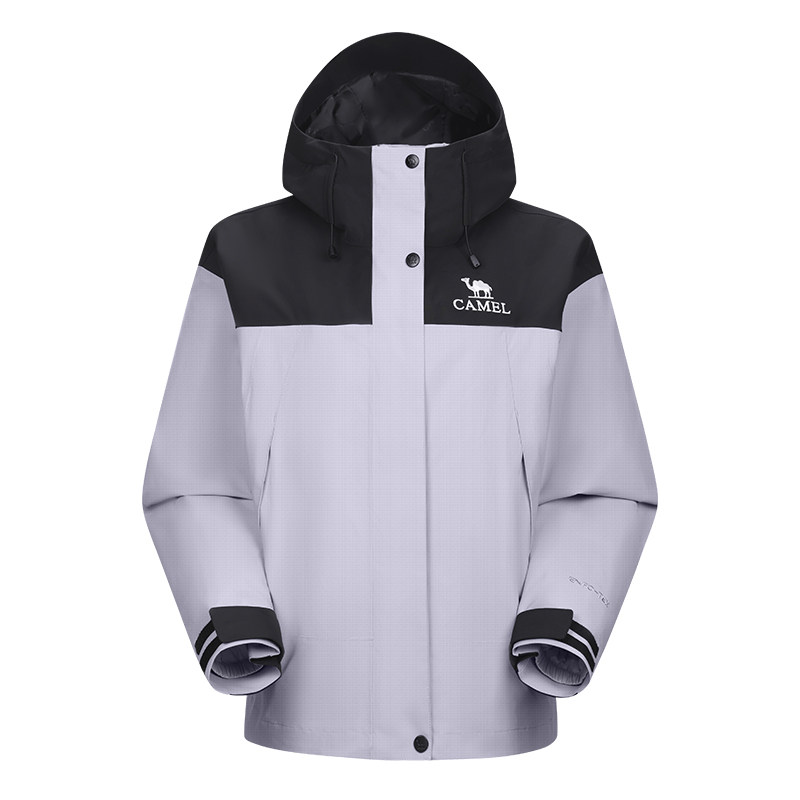 [鹅绒内胆]骆驼火山壳鹅绒冲锋衣女三合一羽绒服外套防水登山服男
