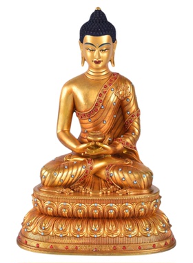 藏式黄铜全鎏金镶嵌彩珠阿弥陀佛佛像带背光家居供奉桌面装饰摆件
