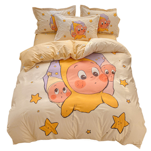 星星人卡通全棉床品四件套纯棉儿童被套床单笠学生宿舍床上三件套