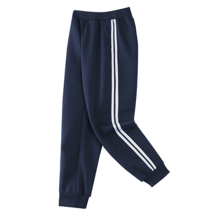 儿童加绒宽松运动裤二道杠中大童长裤纯棉学生灰色男女深蓝校服裤