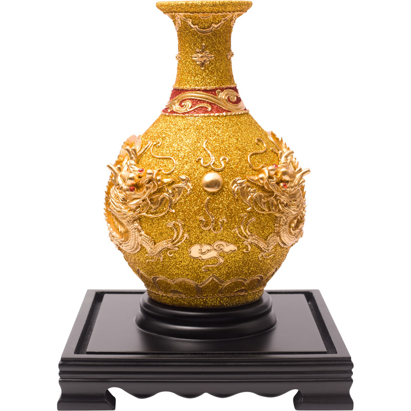 双龙戏珠花瓶工艺品摆件金箔礼品